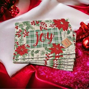 NWT Serafina Home Holiday Joy Christmas Tapestry Placemats, Set of Six New w/Tag